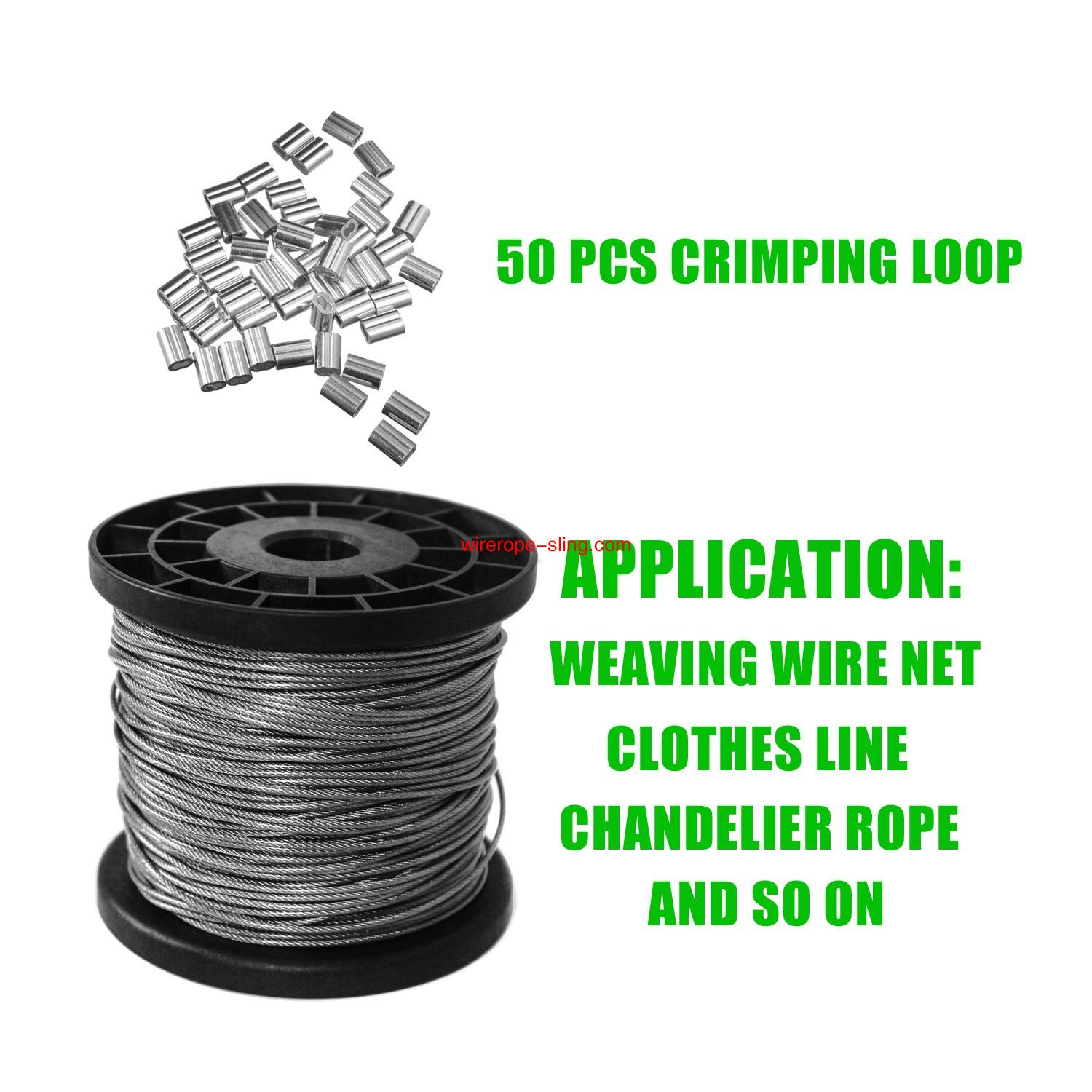 1/16 Ink Vinyl Coated Wire Rope Kit,330 Feet Stainless Steel 304 Wire Rope mit 50 PCS Aluminium Crimp Loop und 10 PCS Clamps