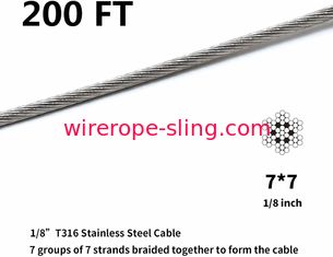 T316 Edelstahl 1/8" Flugzeug-Drahtseil für das Kabel, das Ausrüstungen 200 FT mit der Eisenbahn befördert