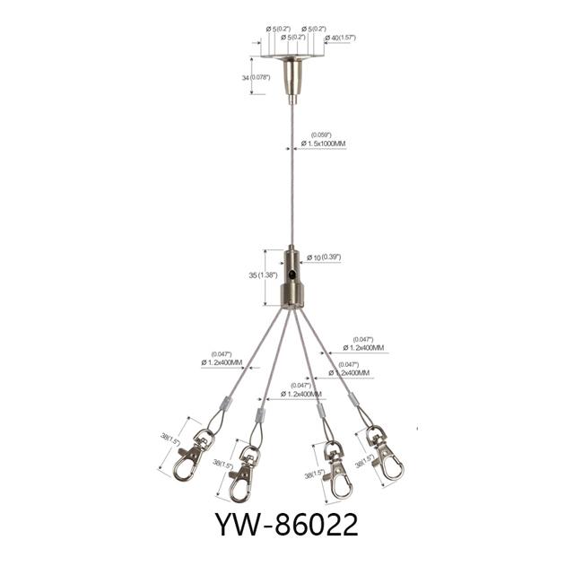 Four Legs With Lobster Clip Art Cable Hanging System Brass 1000mm Length YW86022 0