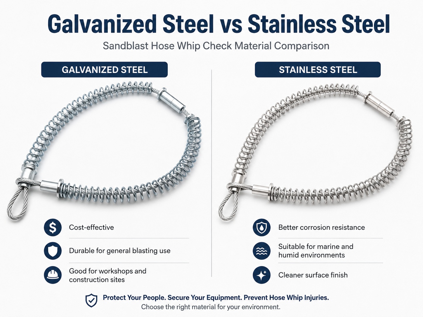 Galvanized steel and stainless steel sAndblast Schlauch Peitschenprüfung material comparison Galvanized steel and stainless steel sAndblast Schlauch Peitschenprüfung material comparison