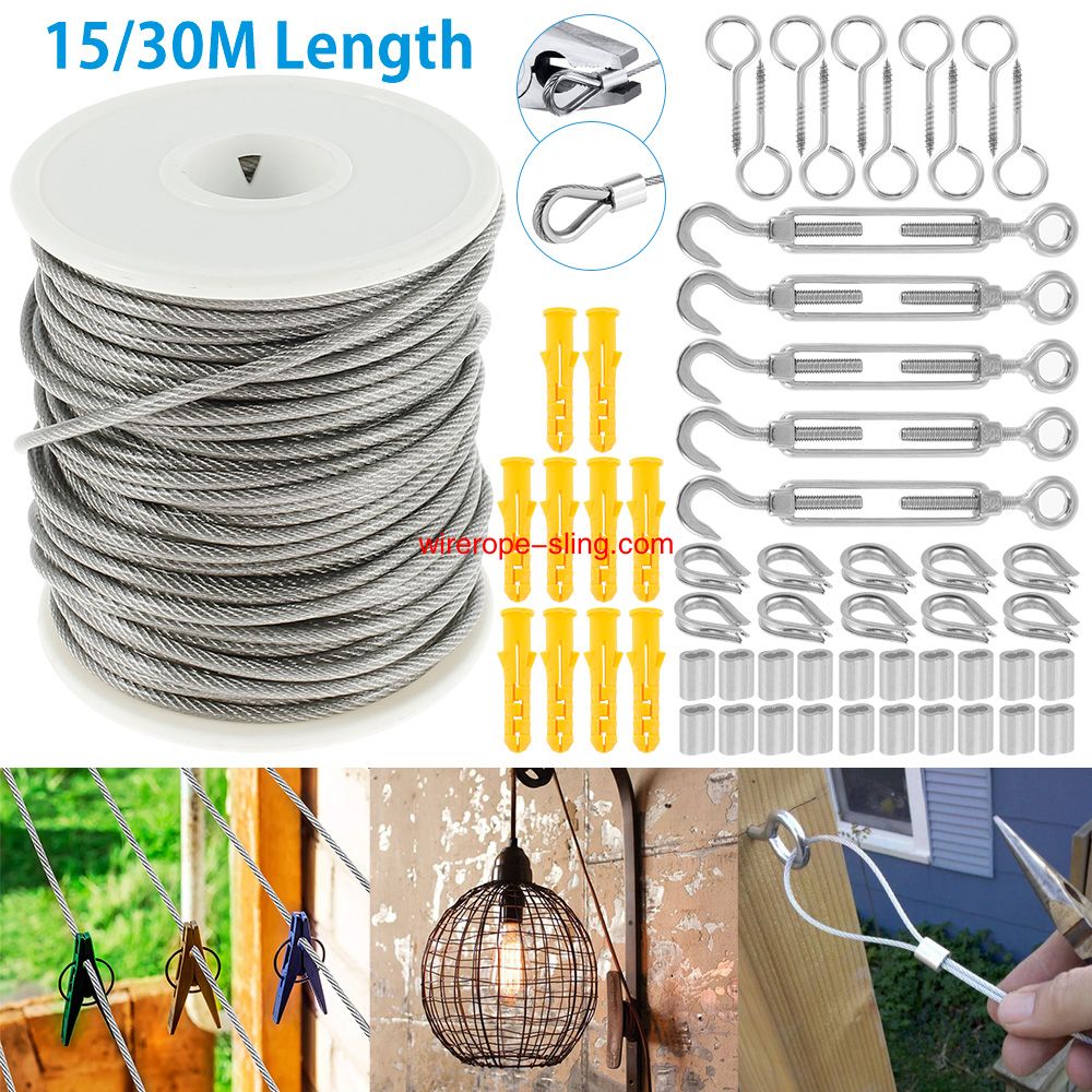 15M/30M Picture Wire Cable Railing Kit Garden Heavy Duty Screw Eye Screw Turnbuckler Wire Spanner beschichtete Cable Rope