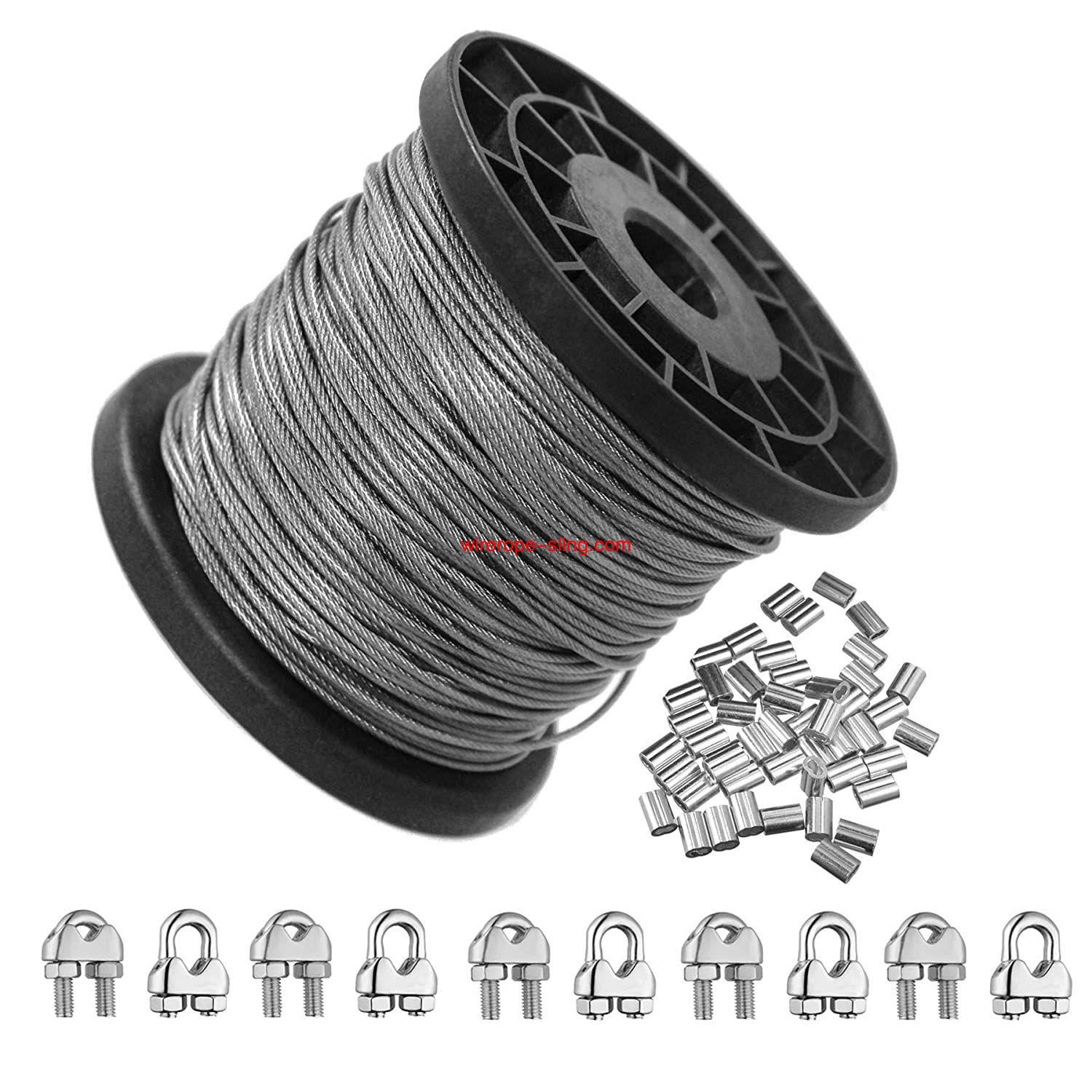 1/16 Ink Vinyl Coated Wire Rope Kit,330 Feet Stainless Steel 304 Wire Rope mit 50 PCS Aluminium Crimp Loop und 10 PCS Clamps