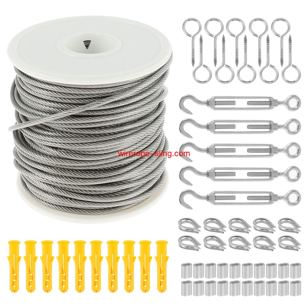 15M/30M Picture Wire Cable Railing Kit Garden Heavy Duty Screw Eye Screw Turnbuckler Wire Spanner beschichtete Cable Rope