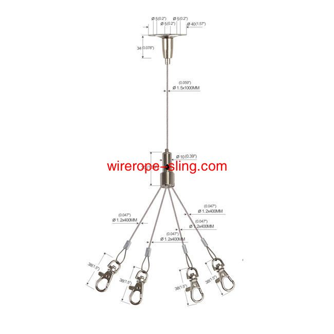 Vier Beine mit Lobster Clip Art Cable Hanging Kit Messing 1000mm Länge YW86022
